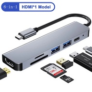 6 Port USB C Hub ke 4K HDMI-Compatible Pembaca Kad SD TF USB 3.0 2.0 HUB Jenis C Pengecasan Docking 