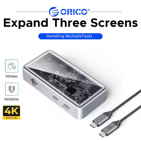 ORICO Transparent USB C Docking Station MST Triple Display 4K@60Hz USB3.2 Gen2 10Gbps Hub 2.5G Ether
