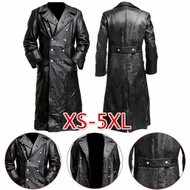 MEN'S GERMAN CLASSIC WW2 MILITARY UNIFORM OFFICE BLACK LEATHER TRENCH COAT