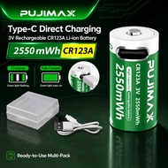 CR123A 3V Rechargeable Battery 2550mWh Li-ion Type-C USB Direct Charging Fast Charge 1.5H PUJIMAX