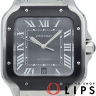 二手卡地亞Santos de Cartier LM腕錶，型號WSSA0037。附原廠錶盒和保固卡。不鏽鋼男士腕錶，灰色，拋光處理，成色極佳。
