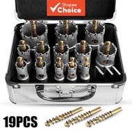 One Set Professional Hole Saw Set, 19Pcs 13-54mm Carbide Tipped Drill Bits For Stainless Steel & Iro