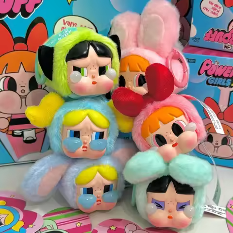 Original Popmart Crybaby Powerpuff Girls Series Vinyl Face Plush Trendy Blind Box Ornament Pendant D