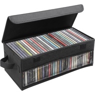 Dntorx CD Storage Box, CD Case Holder with Handles, 14.17×6.3×5.51in Lid and Clear Window Stackable 