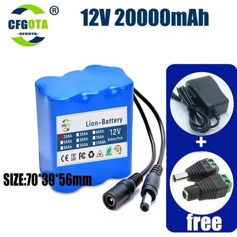 Portable 12V lithium battery 3S5P rechargeable battery pack DC 12.6V Cam Monitor BMS+Charger