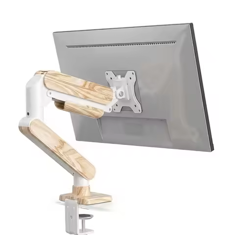 SC5 Light Wood Grain Gas Spring Monitor Arm Aluminum Alloy Height Adjustable VESA Monitor Stand For
