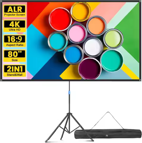 80" Portable Projector Screen with Stand, ALR Anti-Light 4K HD Outdoor Indoor Movie Screen for Home 