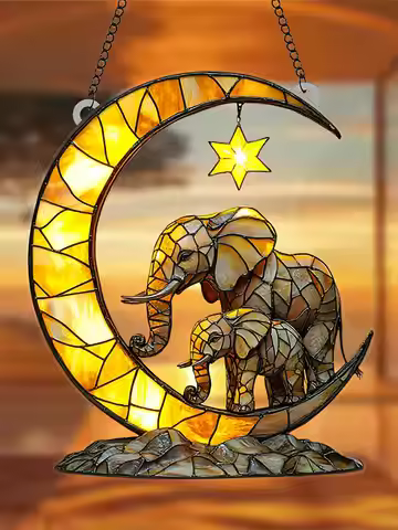 1PCS Elephant Family and Moon Window Decoration Pendant Ideal Garden Decoration Bedroom Decoration F