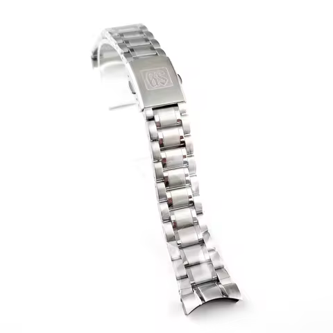 22mm Watch Strap GS Stainless Steel Strap Double Push Butterfly Clasp Five-Link Mechanical Watch Ban