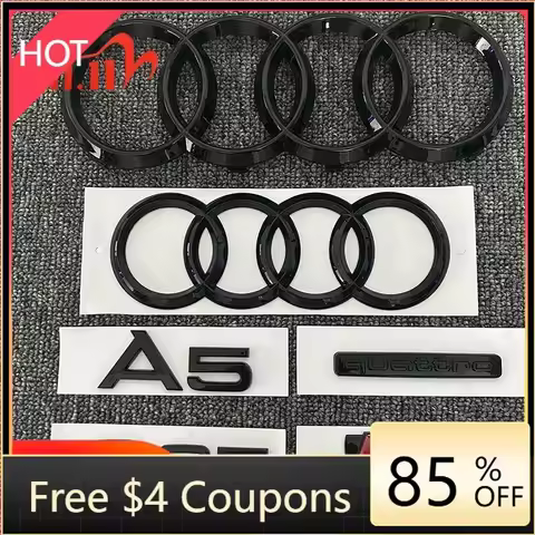 For Audi Hot AUDI 4Ring Logo ABS Black Car Hood Front Grill Rear Trunk Emblem Sticker 1P A5 1P Quarr