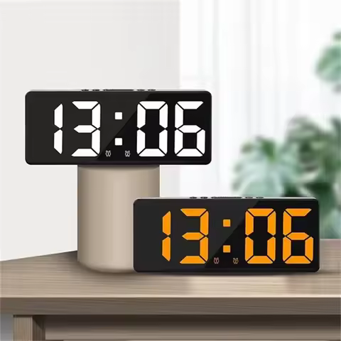 LED Digital Alarm Clock Voice-activated Mirror Double Alarm Clock Bedside Clock Temperature Snooze E