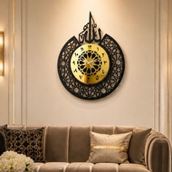 Laser Ukir Studio Jam Dinding Islamik Decor 60cm Wooden Acrylic Gold Silver Mirror Home Decor