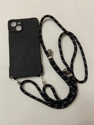Iphone 13 黑色手機殼配掛繩