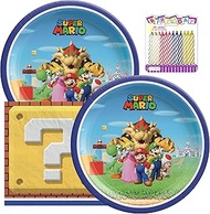 Super Mario Brothers 7" Plates and Beverage Napkins - Super Mario Party Supplies Pack - For Kids - Durable, Leak Proof, Cut Resistant - Includes Birthday Candles