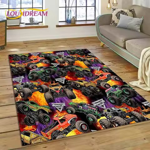 Monster Truck Monster Jam Cartoon Rug Carpet for Living Room Bedroom Home Decor,Floor Mat Non-slip D