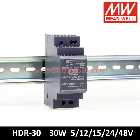 Genuine Mean Well HDR-30 5V 12V 15V 24V 48V Meanwell Ultra Slim DIN Rail Switching Power Supply HDR-