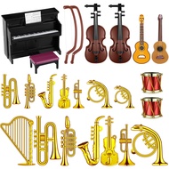 24 Pieces Dollhouse Musical Instruments Miniature Violin Piano Trumpet Saxophone Electric Guitar Tin
