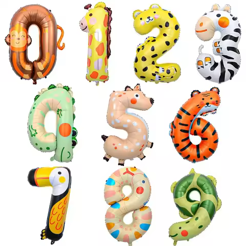 1pc 40inch Big Foil Animal Print Birthday Balloon Number Balloon 0-9 Happy Birthday Party Decoration