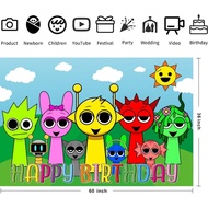Sprunki Happy Birthday Backdrop, 5x3ft Birthday Banner for Sprunki Party Supplies Decorations UGR8