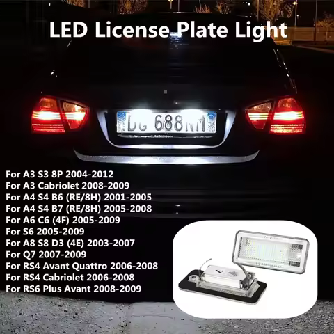 NEW Error Free White LED Car License Plate Light Bulbs Accessories For AUDI A3 8P S3 A4 B6 B7 8H A6 