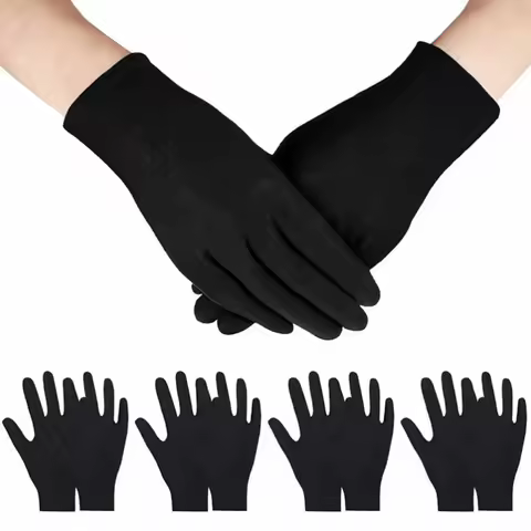 6/12Pairs Black Cotton Gloves Soft Moisturizing Overnight Eczema Cloth Gloves Stretch Washable Jewel