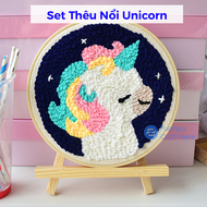 Set Thêu Nổi Thêu Len Xù Ngựa Unicorn Dùng Len Sợi Đan Móc Cho Người Mới Bắt Đầu | Punch Needle Embr