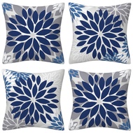 [45cm x 45cm] Nordic Blue Gray Geomtetric Flower Pattern Pillow Case Linen Cushion Cover Home Decor