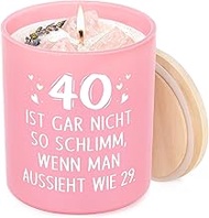 Craftique 40th Birthday Women, Decorative 10 oz Scented Candle with Wooden Lid, Pink, Gift 40th Birt