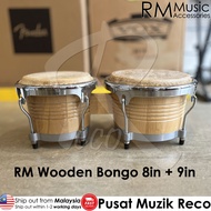 RM Wooden Bongo 8in + 9in Wood Bongo Drum 8" + 9" Alat Muzik Percussion Nasyid