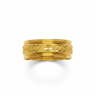 916 Gold Engraved Pattern Couple Ring | 22K Intricate Design Wedding Band (1.65g/Size: 18)