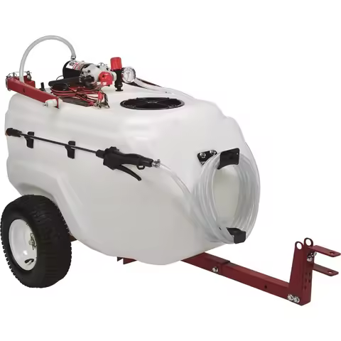 31 Gallon Tow-Behind Boom Sprayer, 2.2 GPM, 12V, 70 PSI, On-Demand Pump, Breakaway Boom
