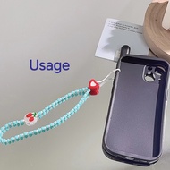 Mobile phone pendant blue love cherry blossom beads anti-lost mobile phone wristband pearl mobile phone hanging chain mobile phone case lanyard girls mobile phone decoration