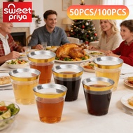 100PCS 200PCS Gold Rim Plastic Disposable Cups 9OZ 270ML For Family Party Birthday Drinking Wine Cup