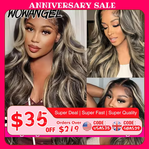 250% 1BJ27 Highlight Body Wave Wig 13X6 HD Lace Front Wigs 34in Human Hair Wig Skins Like Pre Plucke