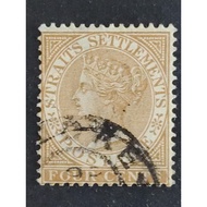 Straits Settlements 1882-99 Queen Victoria Wmk Crown CA 4c Brown - 1pc Used Old Malaya Stamp / Setem