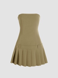 Cider Pleated Tube Mini Dress