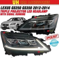 Lexus GS250 GS350 Triple Projector Led Headlamp With Signal Running ( Clear + Black )