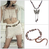 ☘️ yk2 style ☘️ butterfly necklace double layer necklace readystock Bohemian ethnic style wax rope h