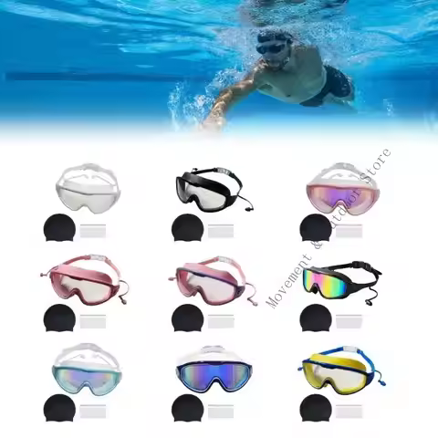 T4MF Swimming Goggles with Swimming Caps & Ear Plugs Large Frame Swim Goggle Diving Goggles Leakproo
