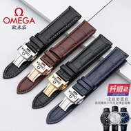 Omega Strap Genuine Leather Cowhide Suitable Seahorse Speedmaster Men Women Stainless Steel Butterfly Buckle Original Watch Strap Accessories