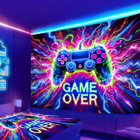 1pc Game controller fluorescent tapestry, UV reactive tapestry, e-sports room, e-sports club backgro