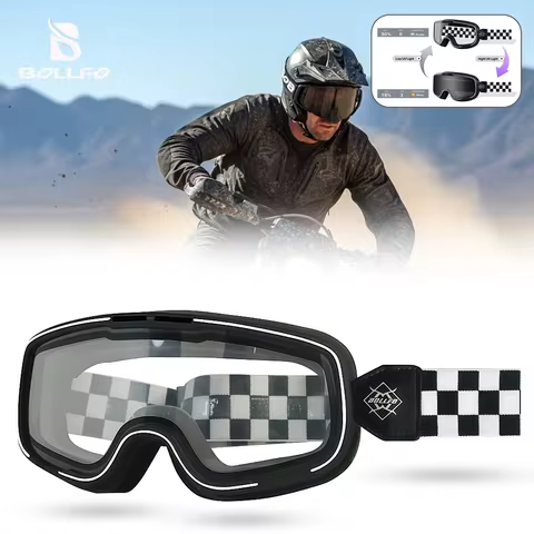 Color Photochromic Motocross Goggles Men Women Dual-Cycle UV400 Helmet Compatible Discoloration Moto