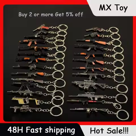 Mini Gun Keychain Series Pendant Thermal AKM T88 Sniper Rifle STG44 Metal Durable Keyring Military E