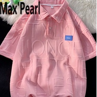 New pink niche Hong Kong style short sleeved polo shirt for men