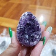 烏拉圭天然帝王紫水晶大牙晶洞窩窩恐龍蛋 做成蛋形 送銀膠底座