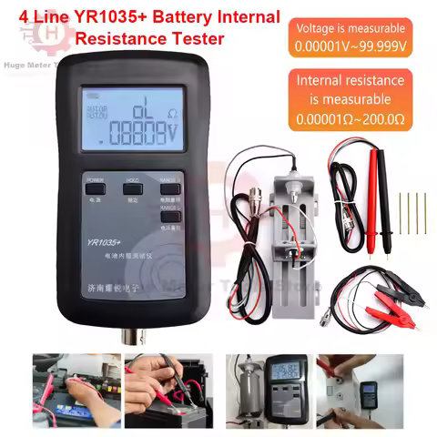 YR1035+ Battery Internal Resistance Tester 4-Wire Kelvin 0-100V True AC 1kHz 18650 Battery Voltage T
