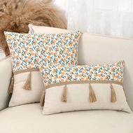 30x50cm/45x45cm Linen Cushion Cover with Tassels Boho Botanical Print Patchwork Pillow Case Luxury T