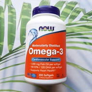  Exp: 08/2024 Omega 3 Molecularly Distilled Omega-3, 200 Softgels (Now Foods )