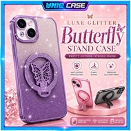 Casing IPH 11 12 13 14 15 16 17 Plus Pro Max 2 in 1 gradient shining butterfly stand casing cover 手机