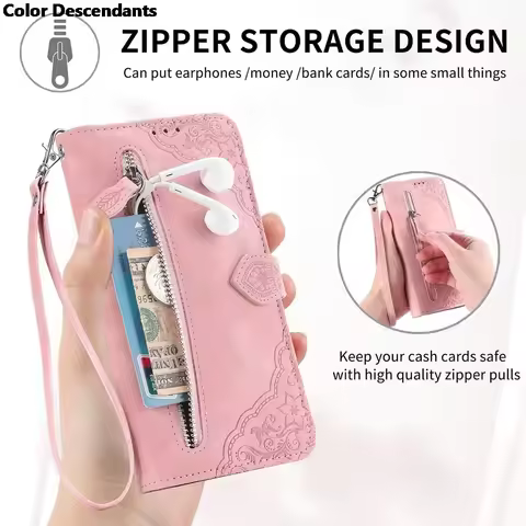 Zipper Wallet Case For Vivo S18 Pro S18E Leather Crossbody Wrist Strap Flip Cover For Vivo S17 S17E 